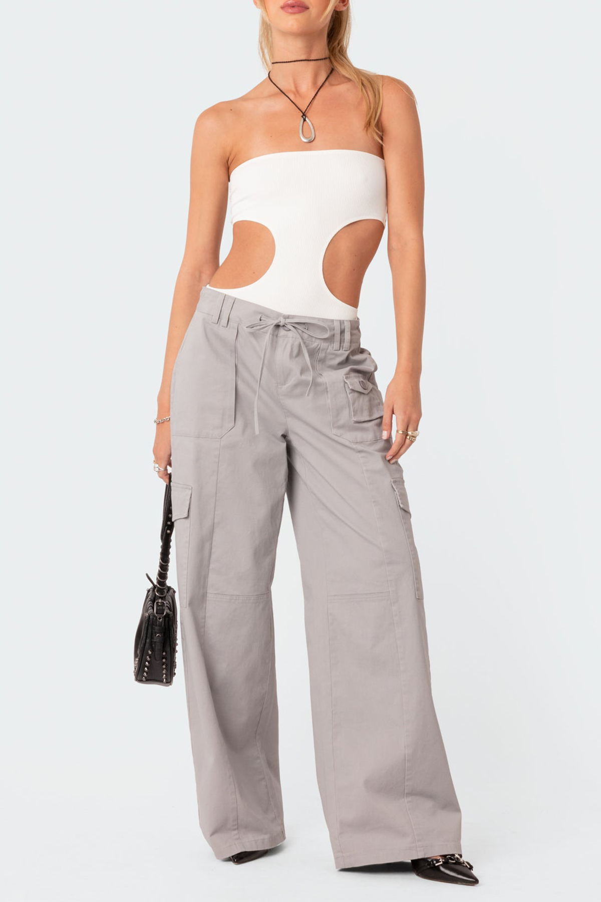 Ribbed Cut Out Bodysuit White