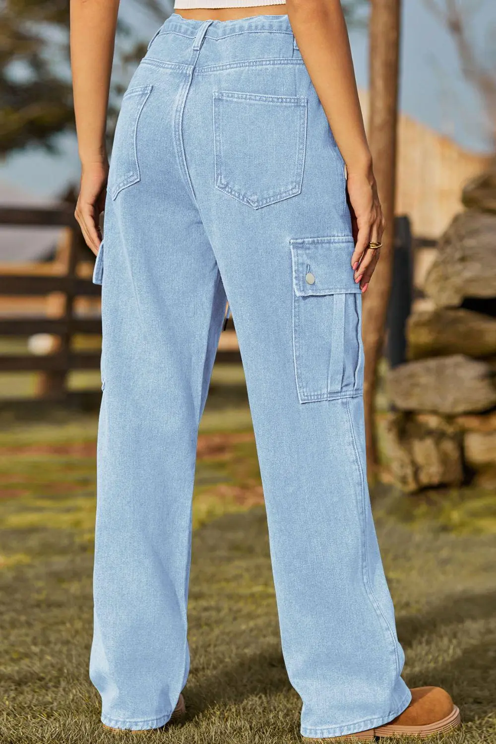 Loose Fit Pocketed Drawstring Denim Jeans
