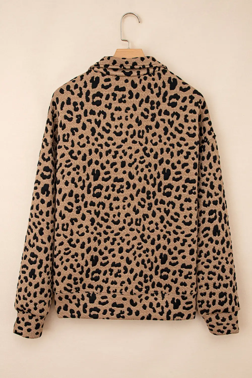 Relaxed Leopard Print Zip Detail Quarter Zip Sweatshirt