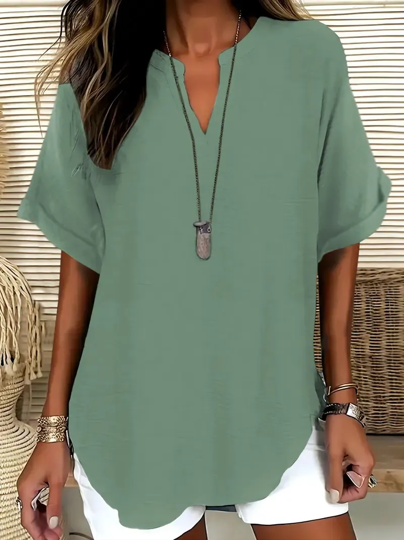 Women's Solid Color Short-Sleeve Shirt