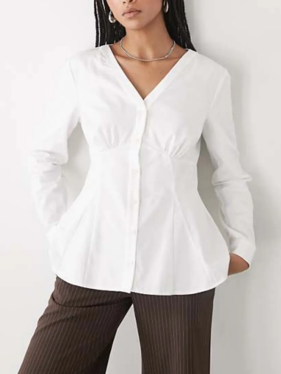 Elegant V-Neck Fitted Blouse
