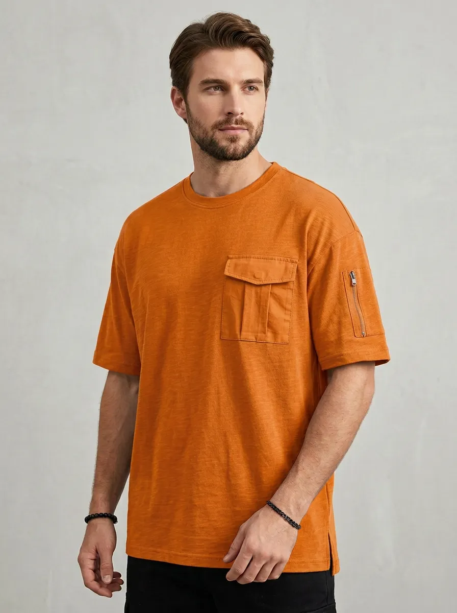Practical Multi Pocket Utility Look Men's Cargo Pocket T-Shirt