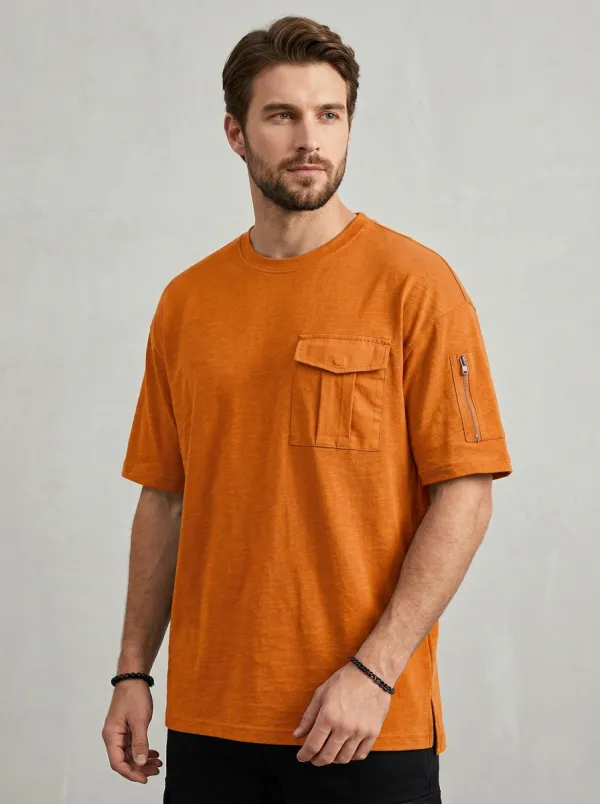 Practical Multi Pocket Utility Look Men's Cargo Pocket T-Shirt