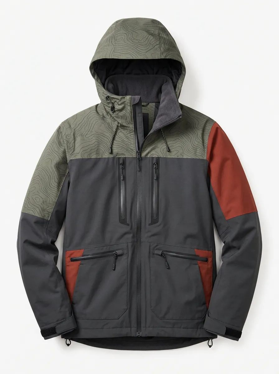Men's Multi-Tone Topographic Print Hooded Jacket