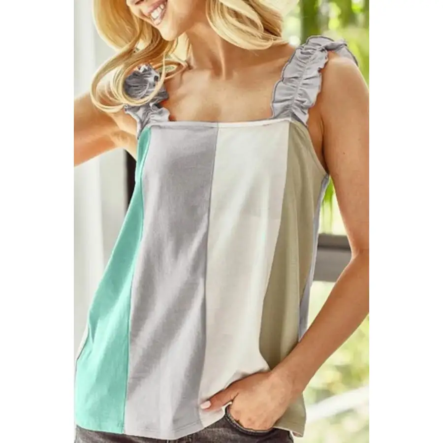 Cozy Cotton Span Color Block Ruffle Band Shoulder