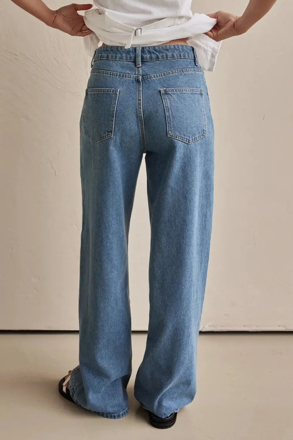 Contrast Straight Leg Pocket Denim Jeans