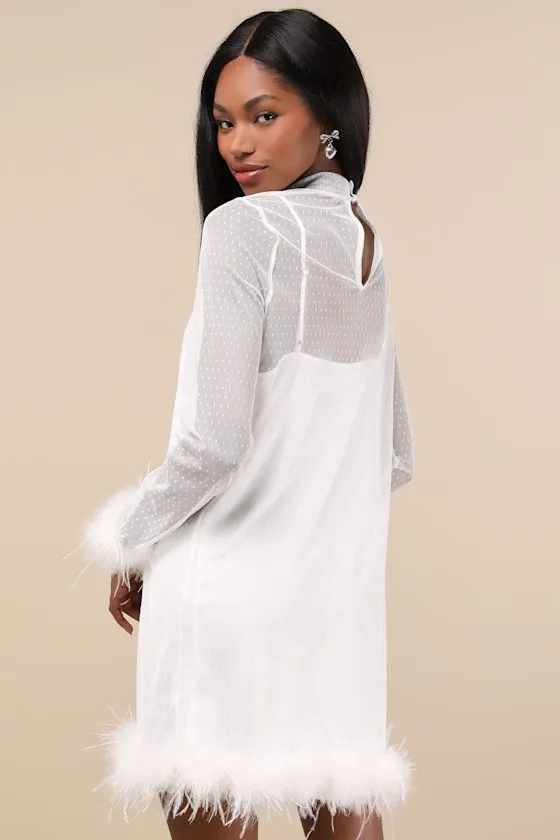 Immaculate Charisma Black Mesh Feather Long Sleeve Mini Dress