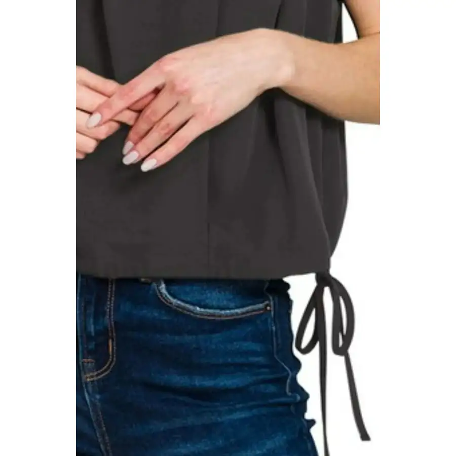 Woven Drawstring Tie Side Sleeveless Top