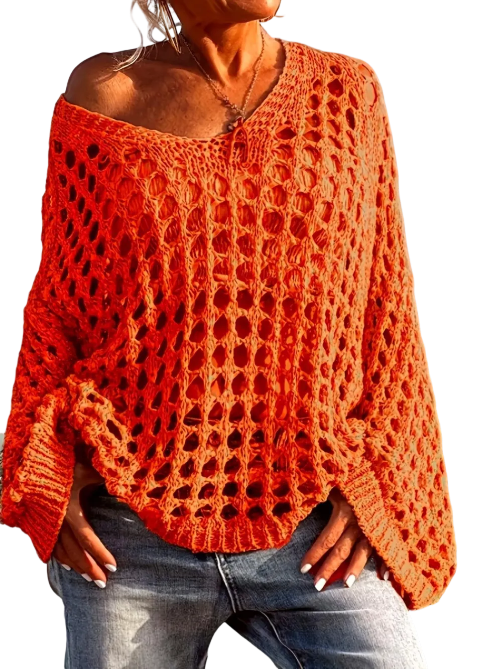 Women's loose-fitting hollow-out design top