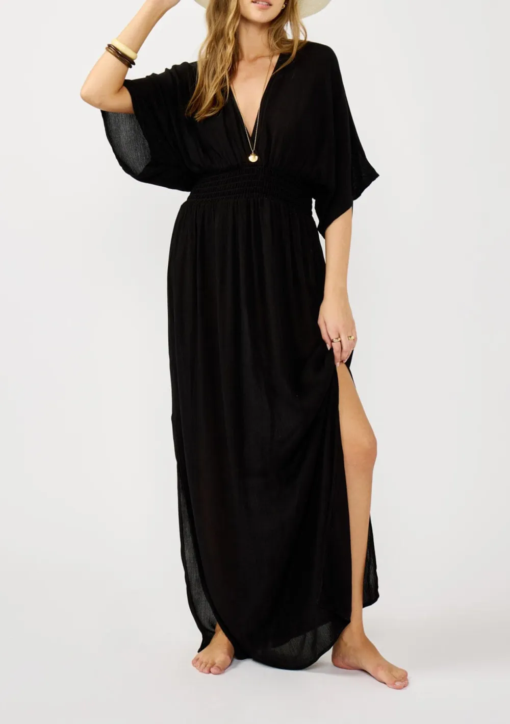 Side Slit V-Neck Half Sleeve Dress