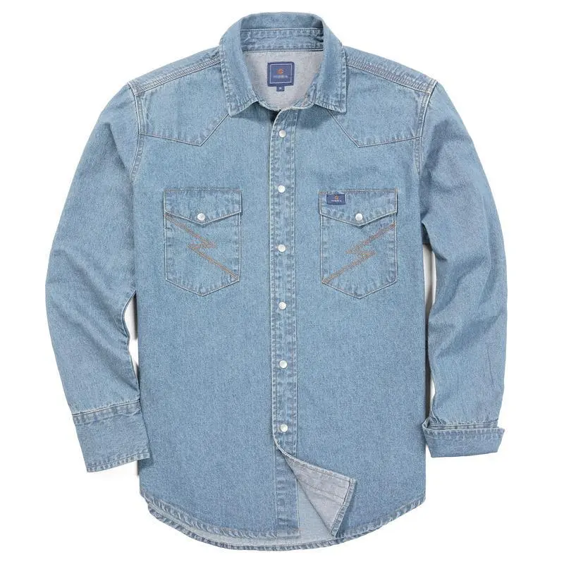 🔥SEPTEMBER  HOT-SALE 🔥Men's Long Sleeve Stone-Washed and Pre-Washed Denim Work Shirt