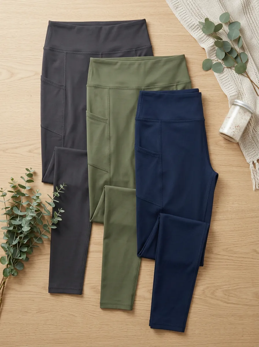 Women's High Waist Pocket Yoga Leggings 3-Pack Set