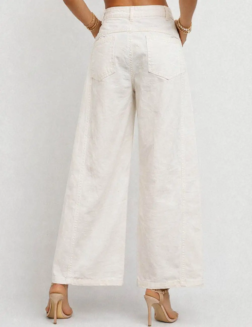 Floral Jacquard Button Pocket Wide Leg Denim Pants