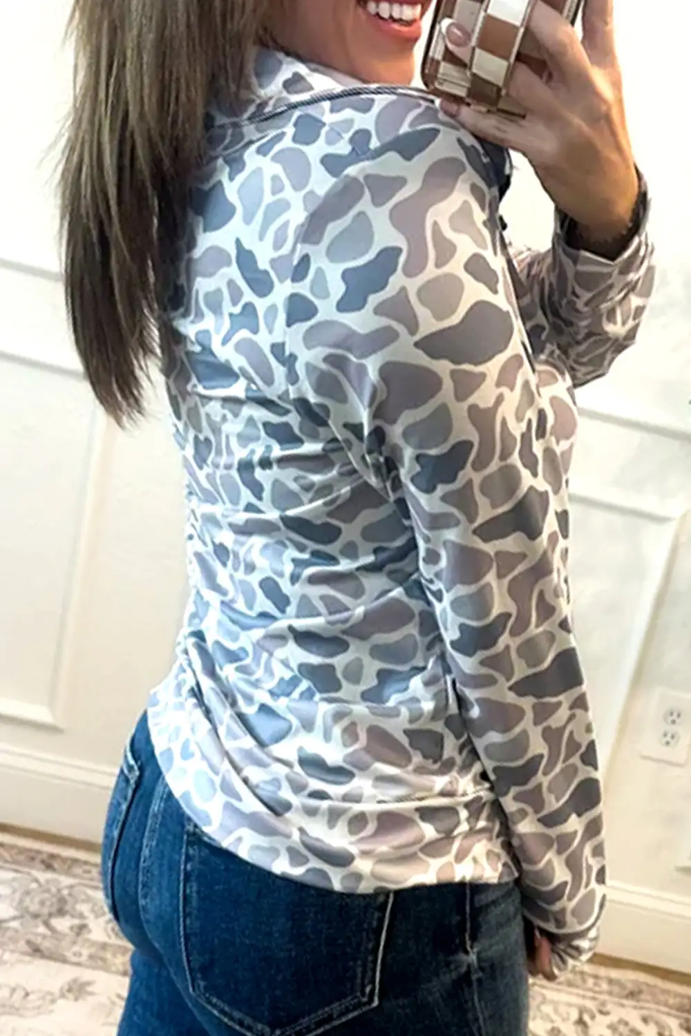 Camo Print Pocket Detail Zip Detail Zip Pullover Sweatshirt