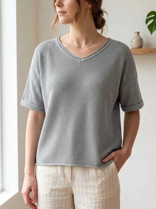 Women's Relaxed Classic-Look Waffle Knit T-Shirt