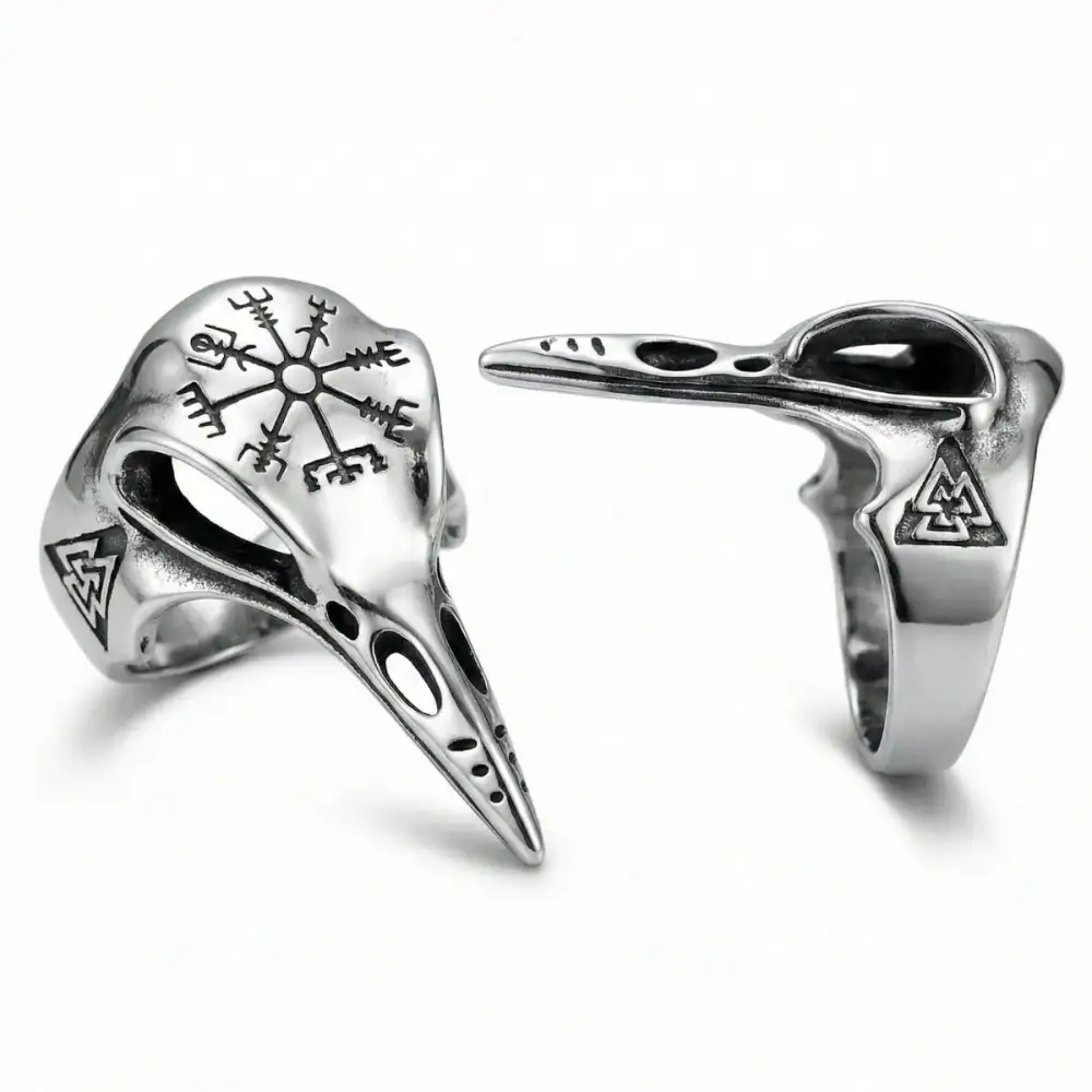 Men's Vegvisir Raven Skull Ring