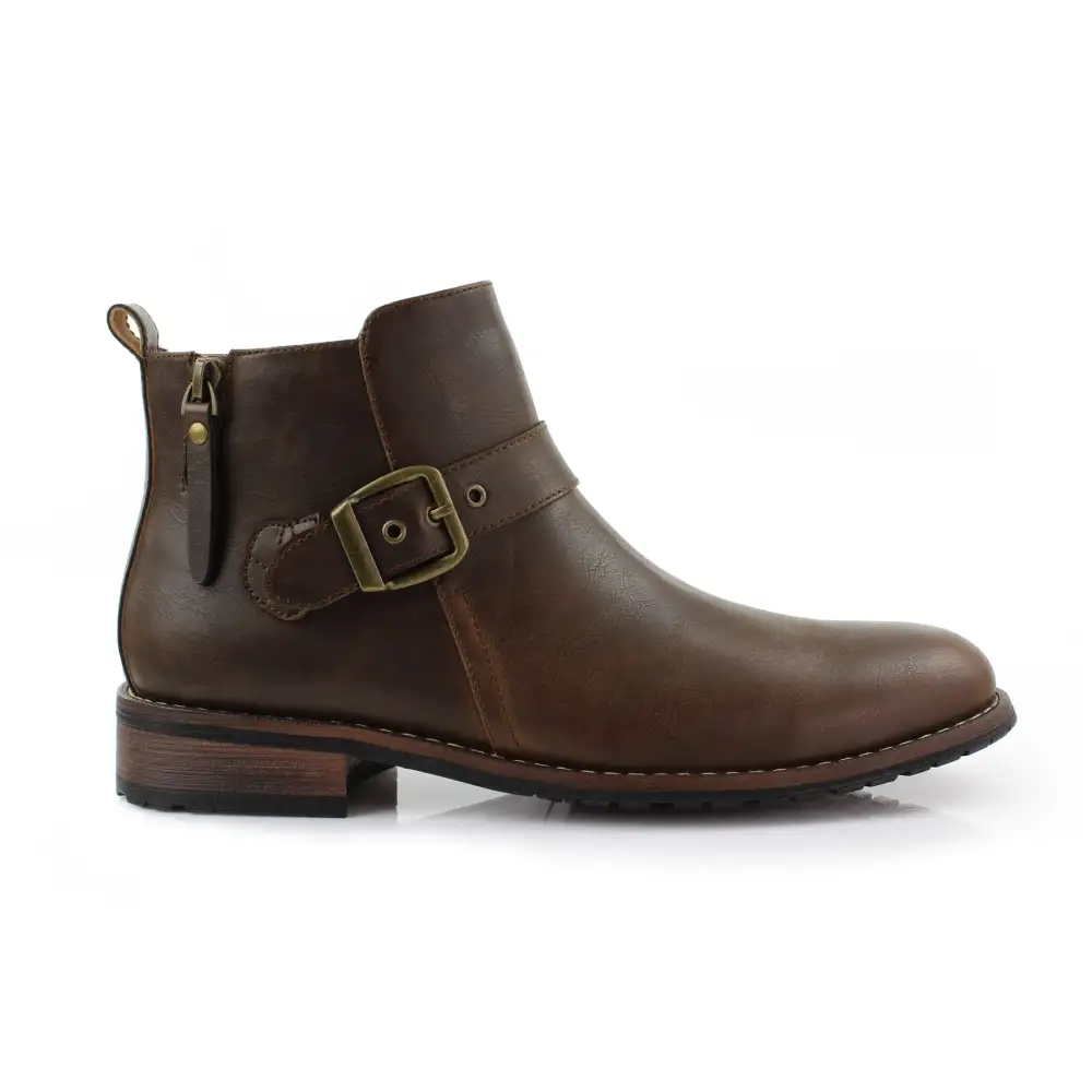Faux-Leather Zip-Up Slip-On Chelsea Boots