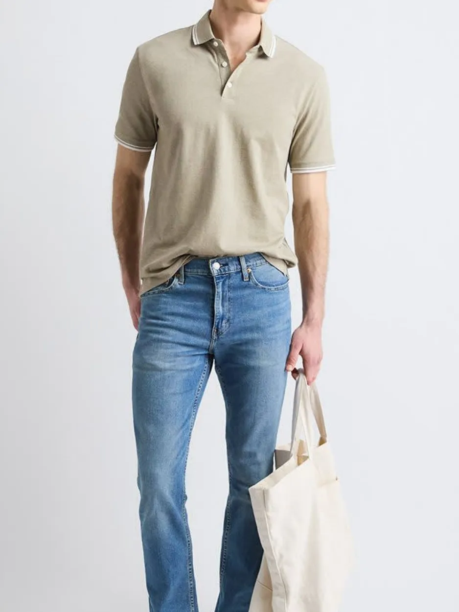 Khaki Trim Detail Short Sleeve Polo Shirt