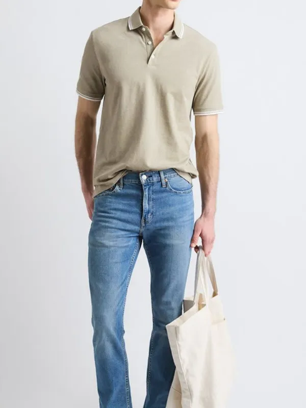 Khaki Trim Detail Short Sleeve Polo Shirt