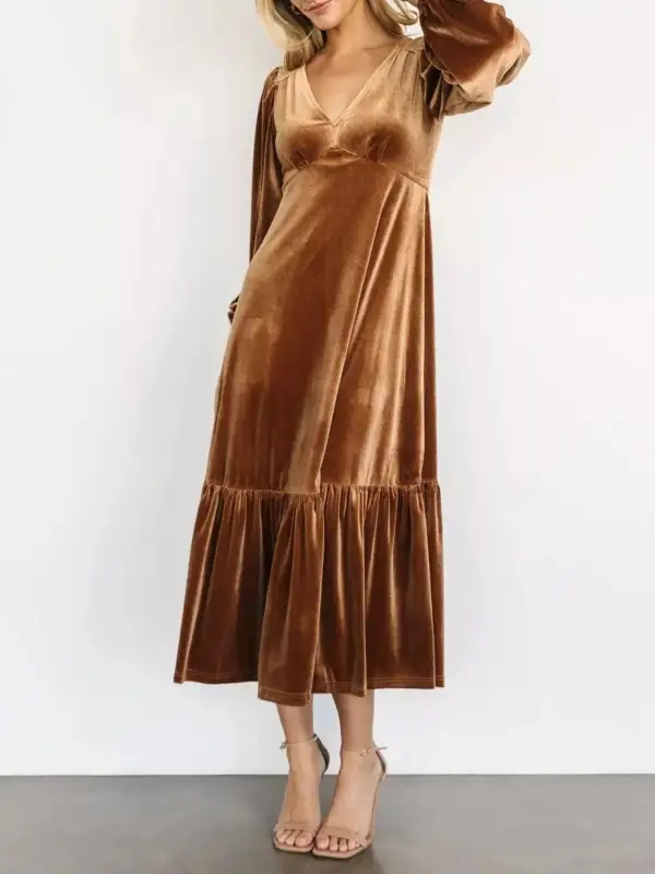 Velvet Tiered Long Sleeve Midi Dress