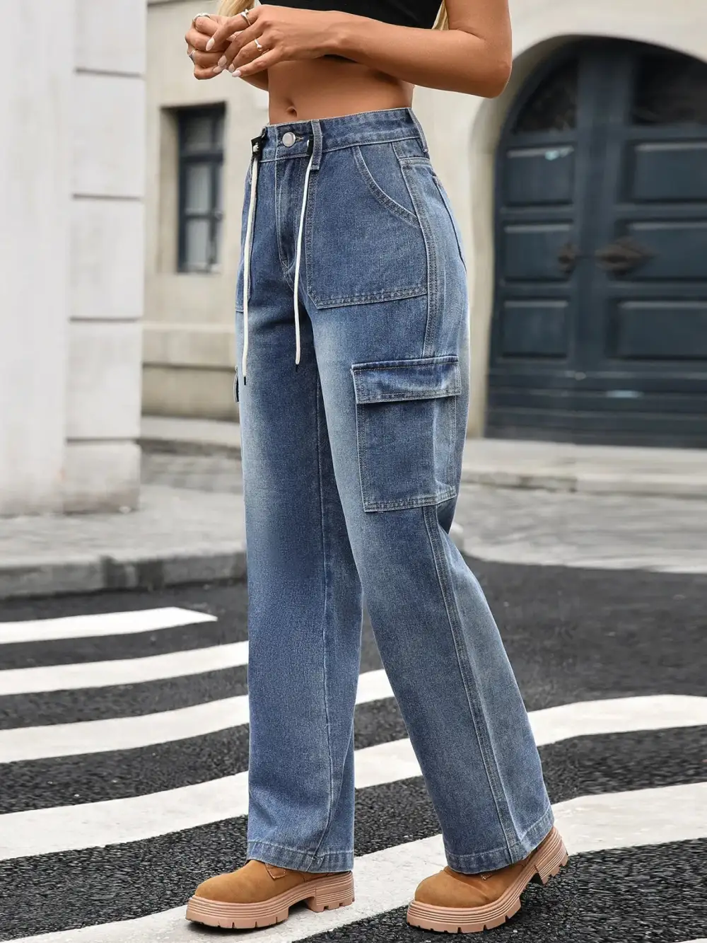 Everyday Drawstring Wide Leg Jeans