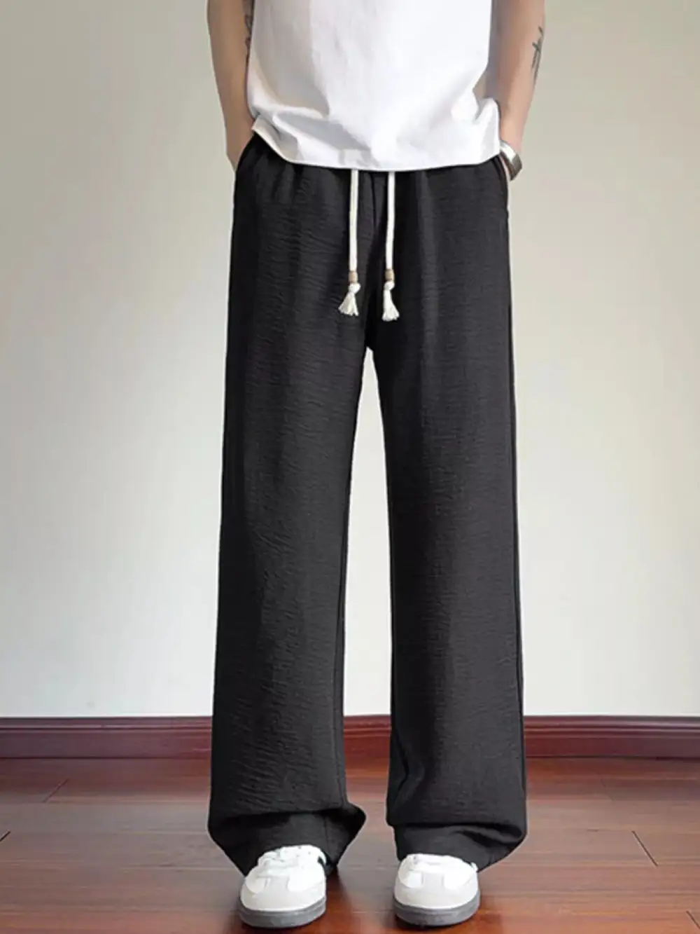 Textured Men's Plus Size Drawstring Loose Fit Pants