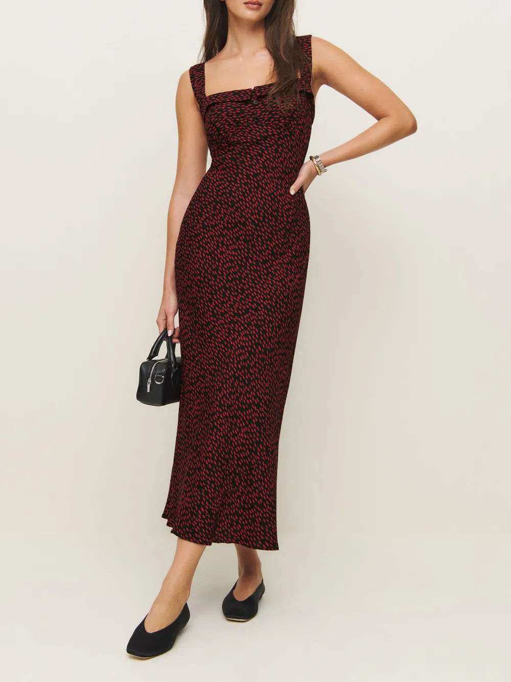 Ruffled Neckline Gingham Maxi Dress