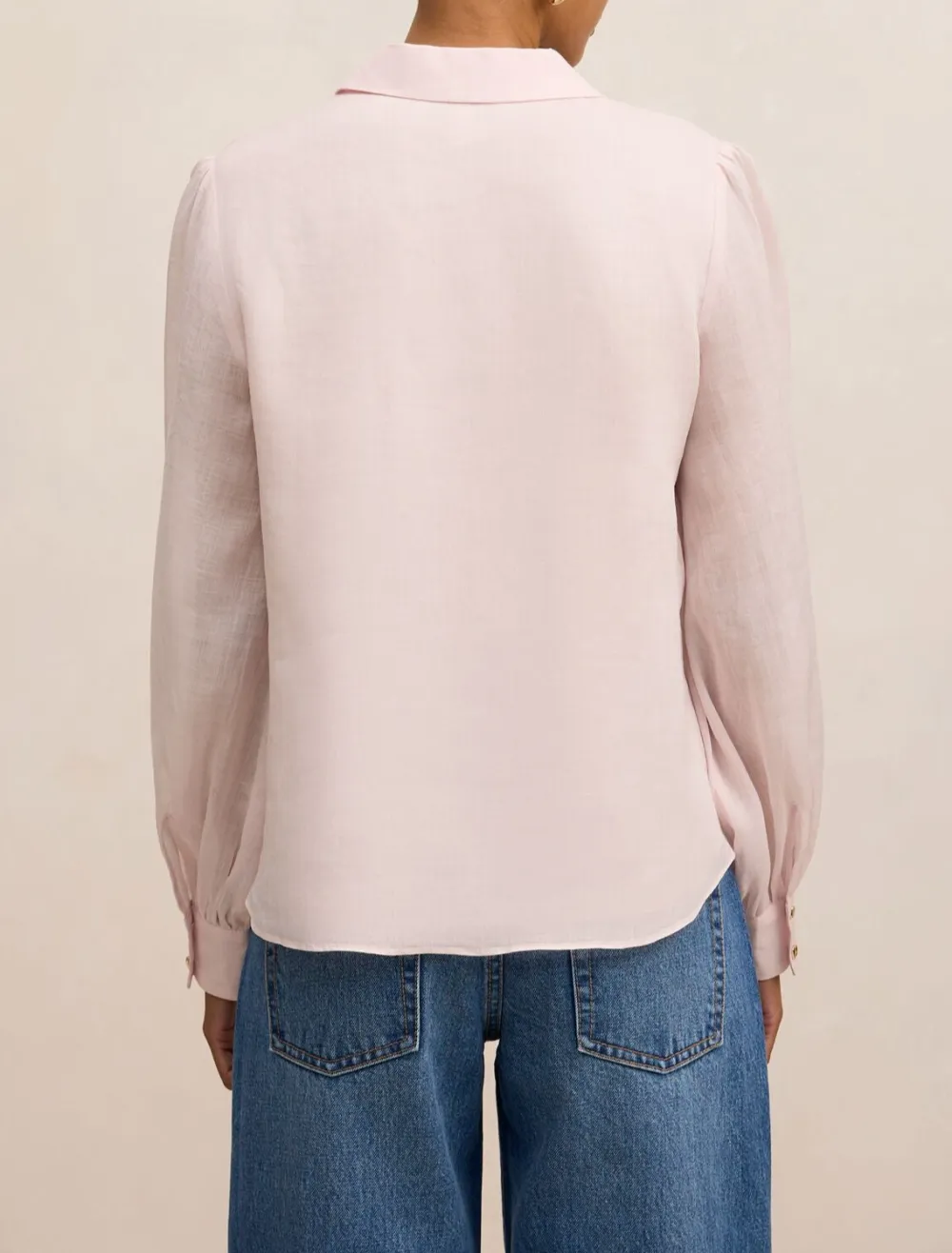 Light Pink Petite Long Sleeve Button-Up Blouse