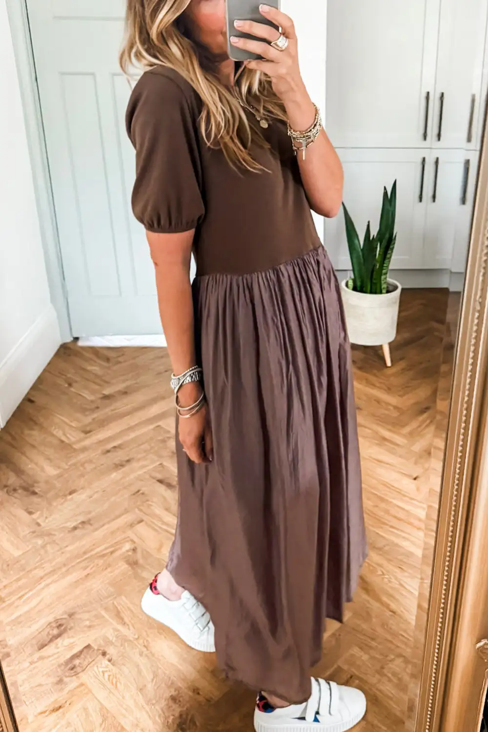 Patchwork Knit Pleated Sweater Dress