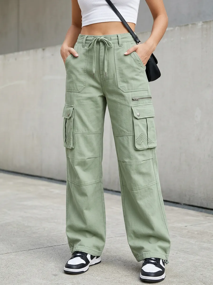 Functional Embroidered Detail Multi Pocket Collection Women's Multi Pocket Cargo Pants