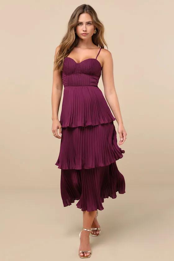 Cascading Crush Light Blue Tiered Bustier Midi Dress