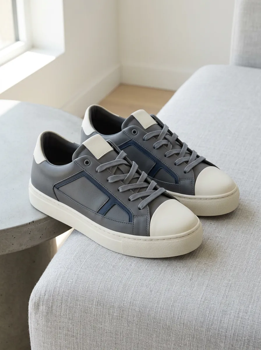 Women's Casual Minimalist Grey Navy Colorblock Printed Sneakers