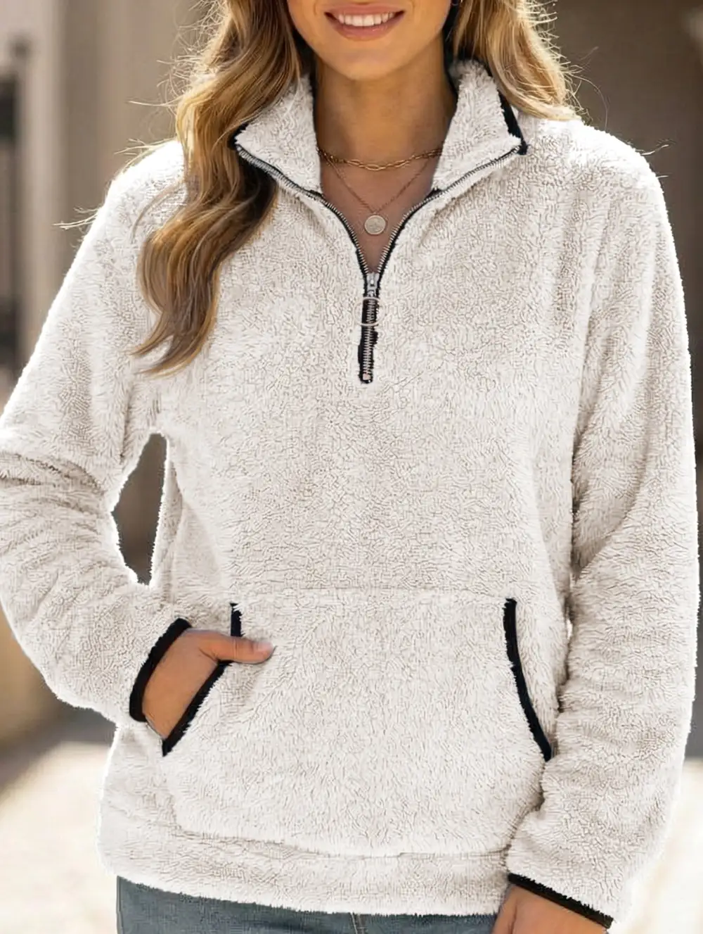 High Neck Zip Up Pocket Sweatshirt
