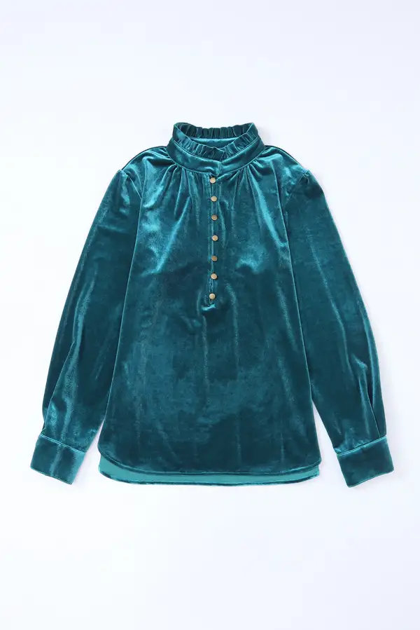 Velvet Frilled Button Front Top