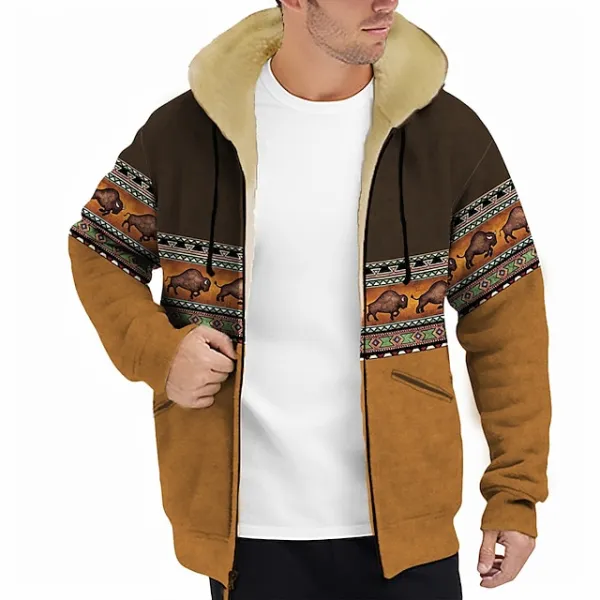 Men's Full Zip Hoodie Jacket Brown Brown 2 Brown 4 Brown 3 Hooded Animal Color Block Graphic Prints Zipper Print Casual Daily Holiday 3D Print Fleece Designer Thin fleece Winter Clothing Apparel