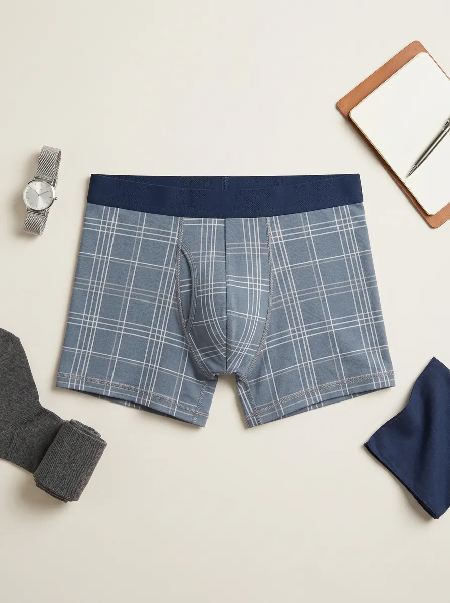 Men's Classic Plaid Pattern Printed Boxer Briefs