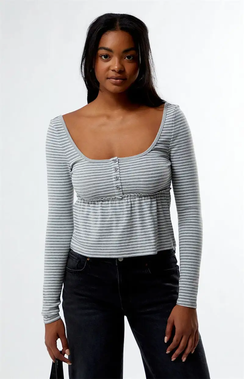 Est. PAC 1980 Striped Long Sleeve Babydoll Top