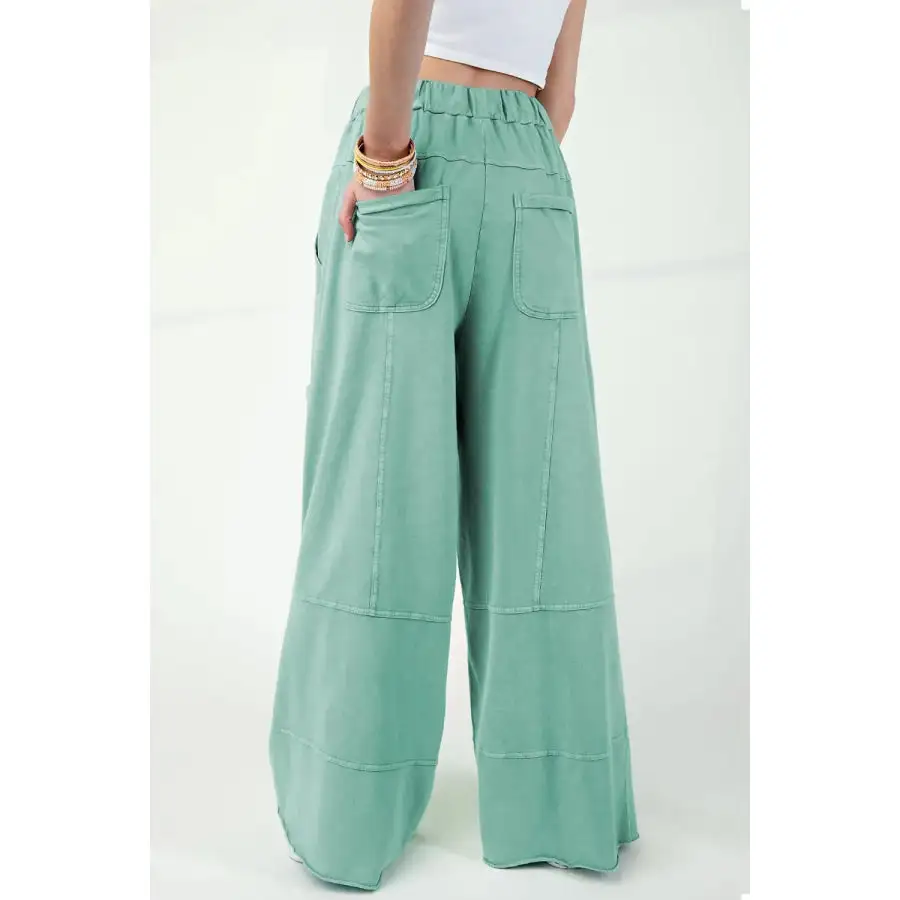 Mineral Wash Exposed Seam Drawstring High Waist Wide Leg Cargo Pants