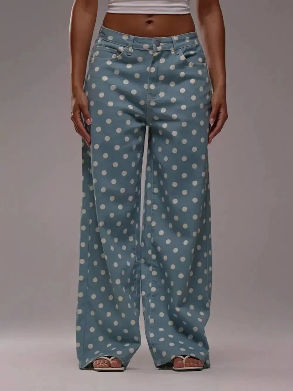 Ruffled Wide Leg Denim Jeans