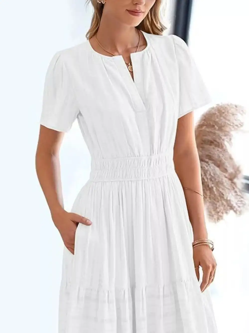 Full Size Short Sleeve Tiered Midi Dress Plus Size