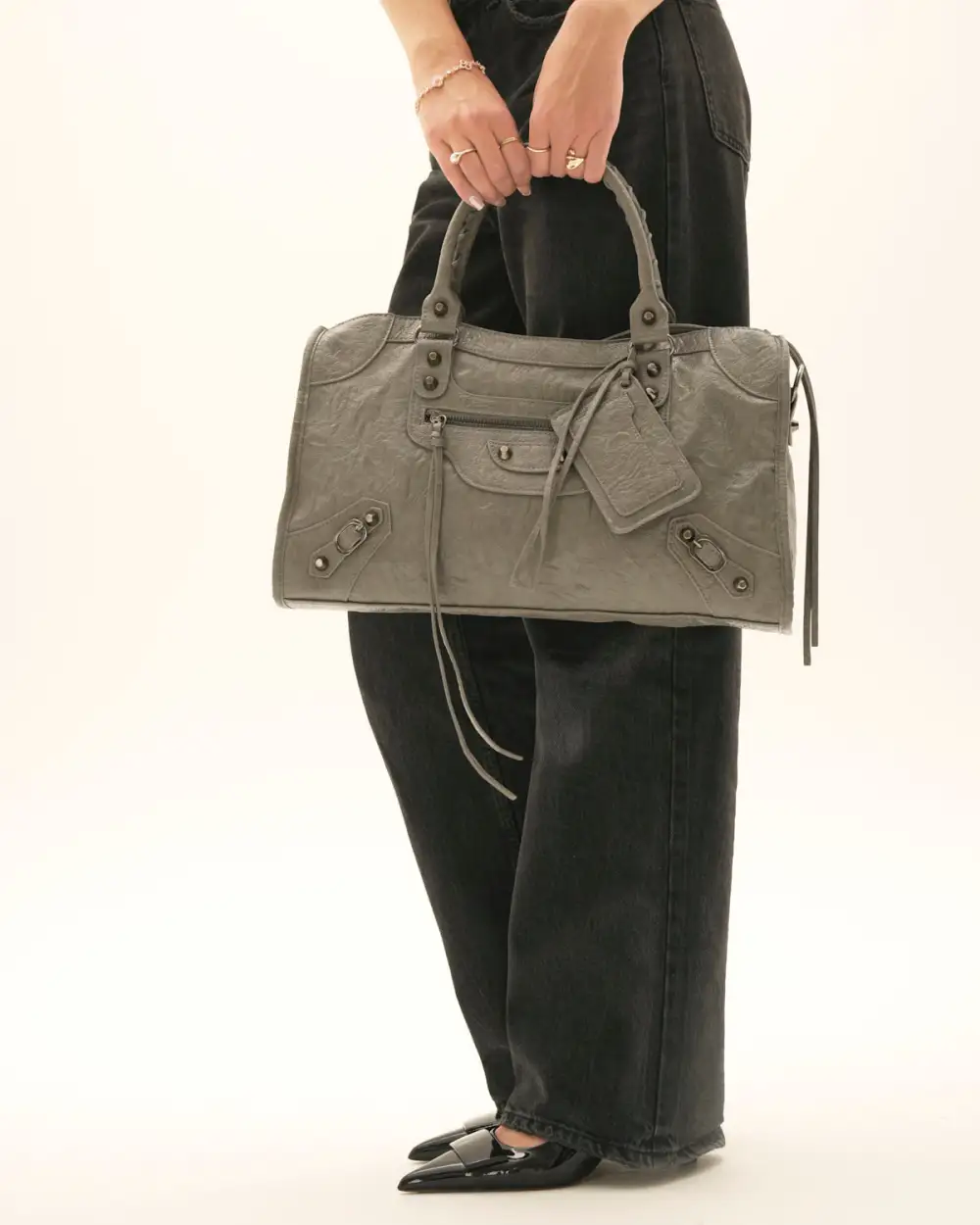 Structured Wide Strap Twill Handbag