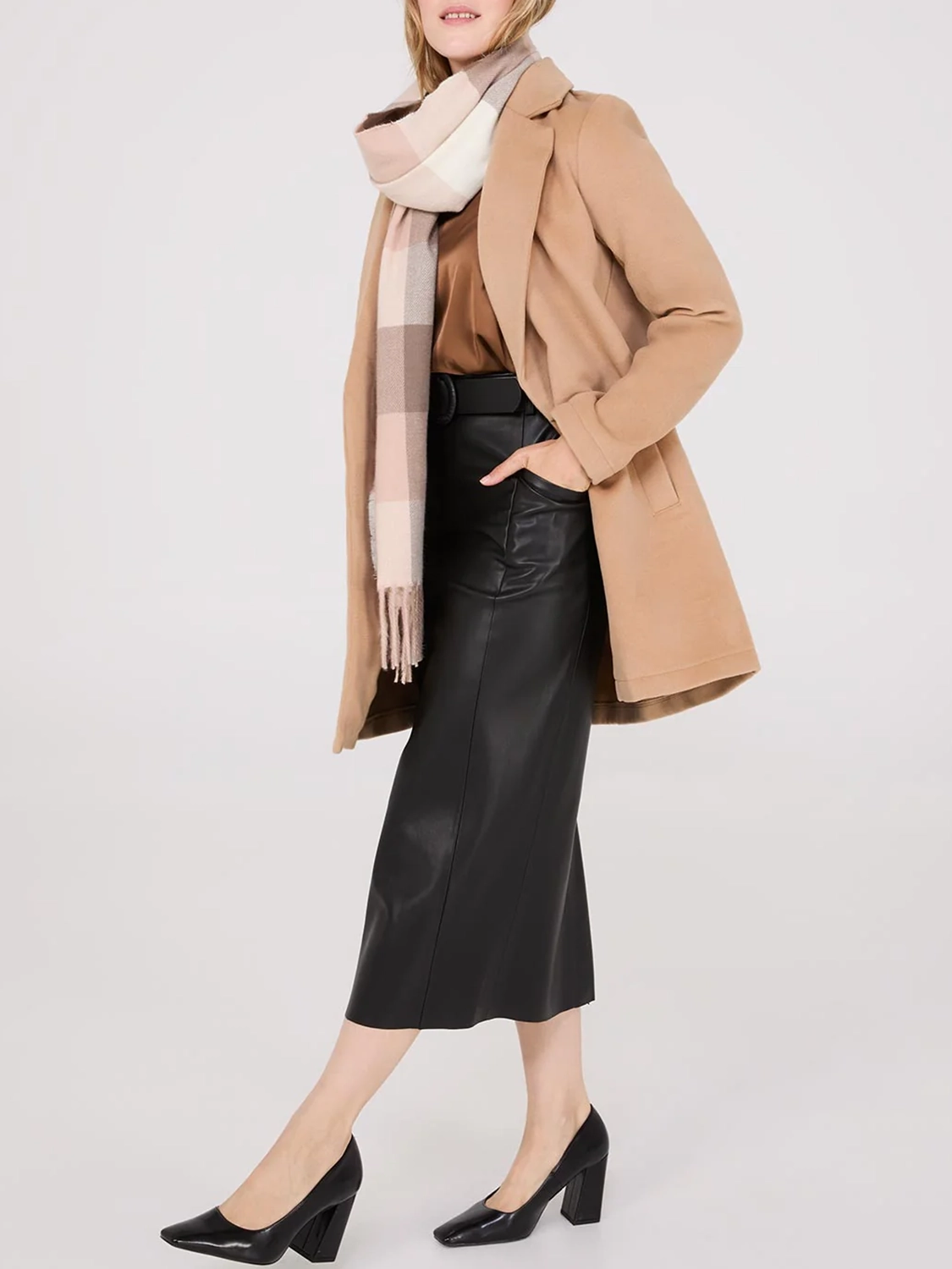 Camel Longline Wool Blend Coat