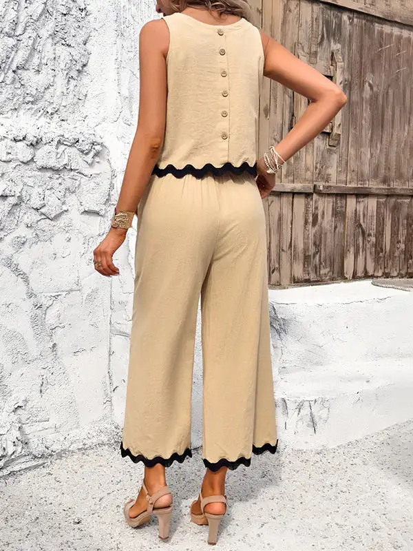 Relaxed Sleeveless Buttoned Panel Detail Vest And Pants Set