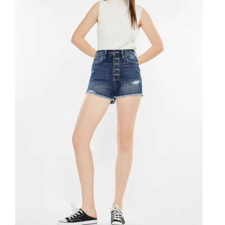 Raw Hem Button Fly Denim Shorts