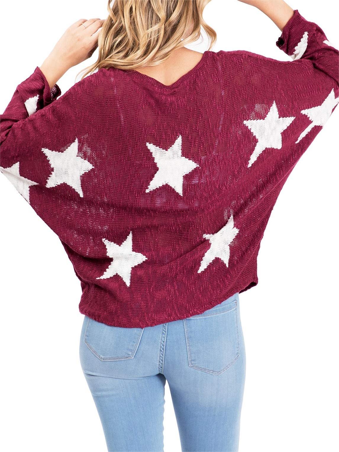 Maroon Star - Print Oversized Sweater