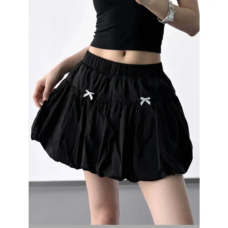 Bubble Hem Elastic Waist Mini Skirt