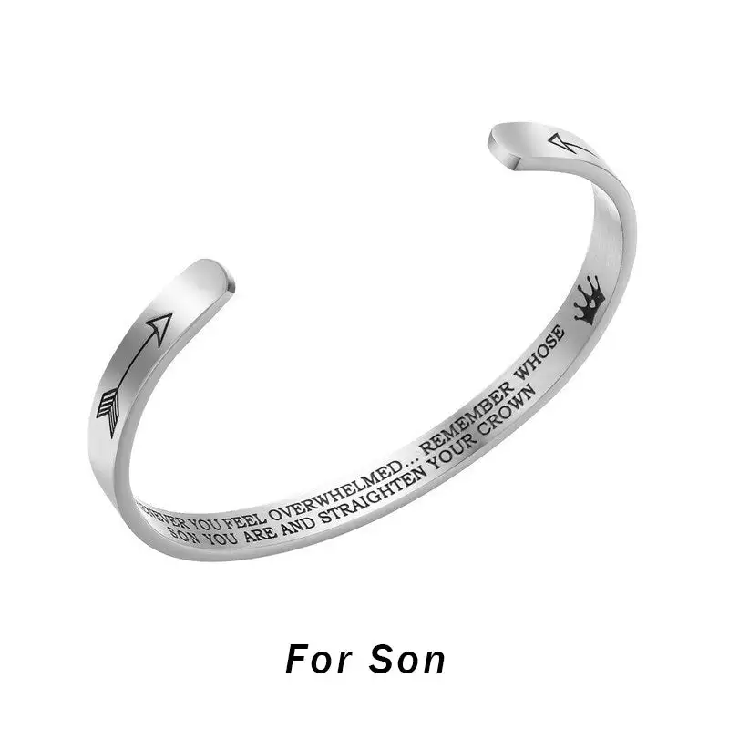 Inspirational Personalized Her Him Engraved Mantra Crown Bangle Bracelet