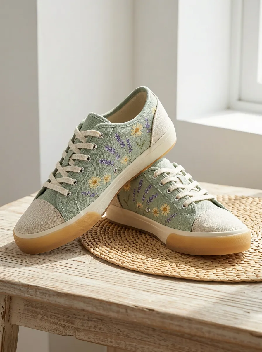 Women's Floral Lover Daisy Lavender Printed Canvas Sneakers