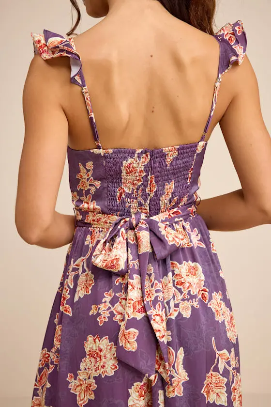 Sweet Like Sangria Pink Floral Ruffled Bustier Midi Dress