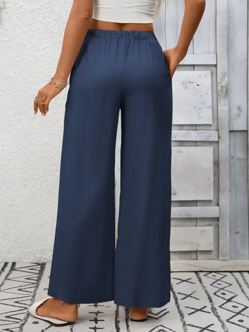 Wide Leg High Waist Drawstring Pocketed Pants